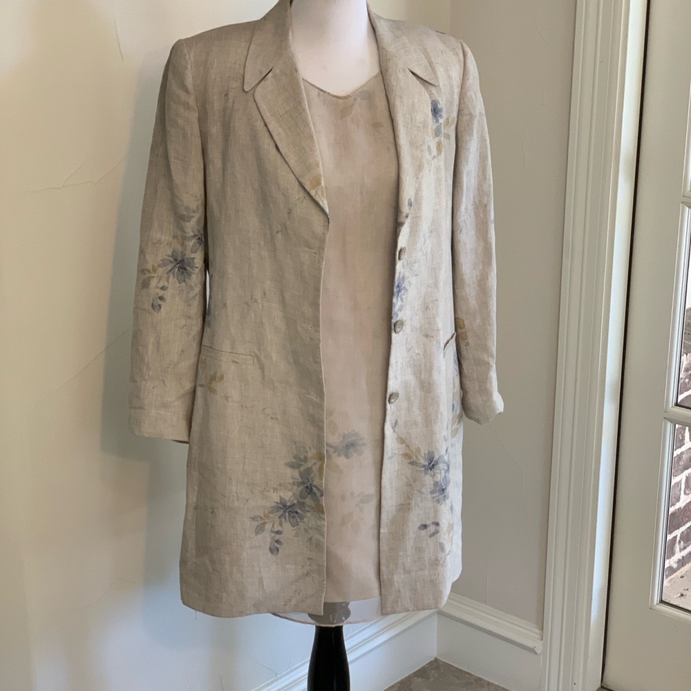 Bergamo by EBI Linen Dress w Jacket, silk lined, size 10 - Picture 3 of 12